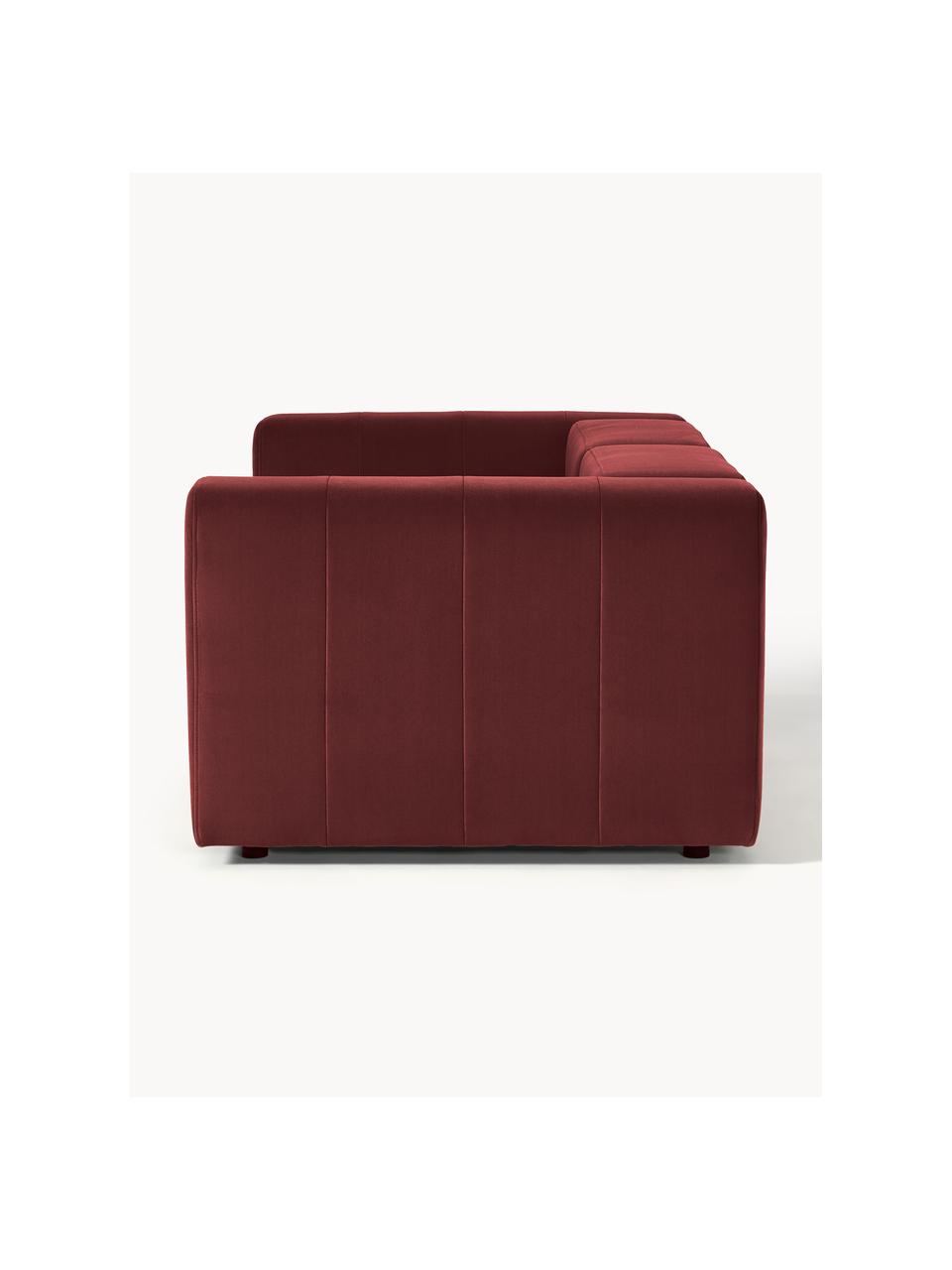 Sofá modular de terciopelo Lena (3 plazas), Tapizado: terciopelo (100% poliéste, Estructura: madera de pino, contracha, Patas: plástico., Terciopelo rojo vino, An 209 x F 106 cm