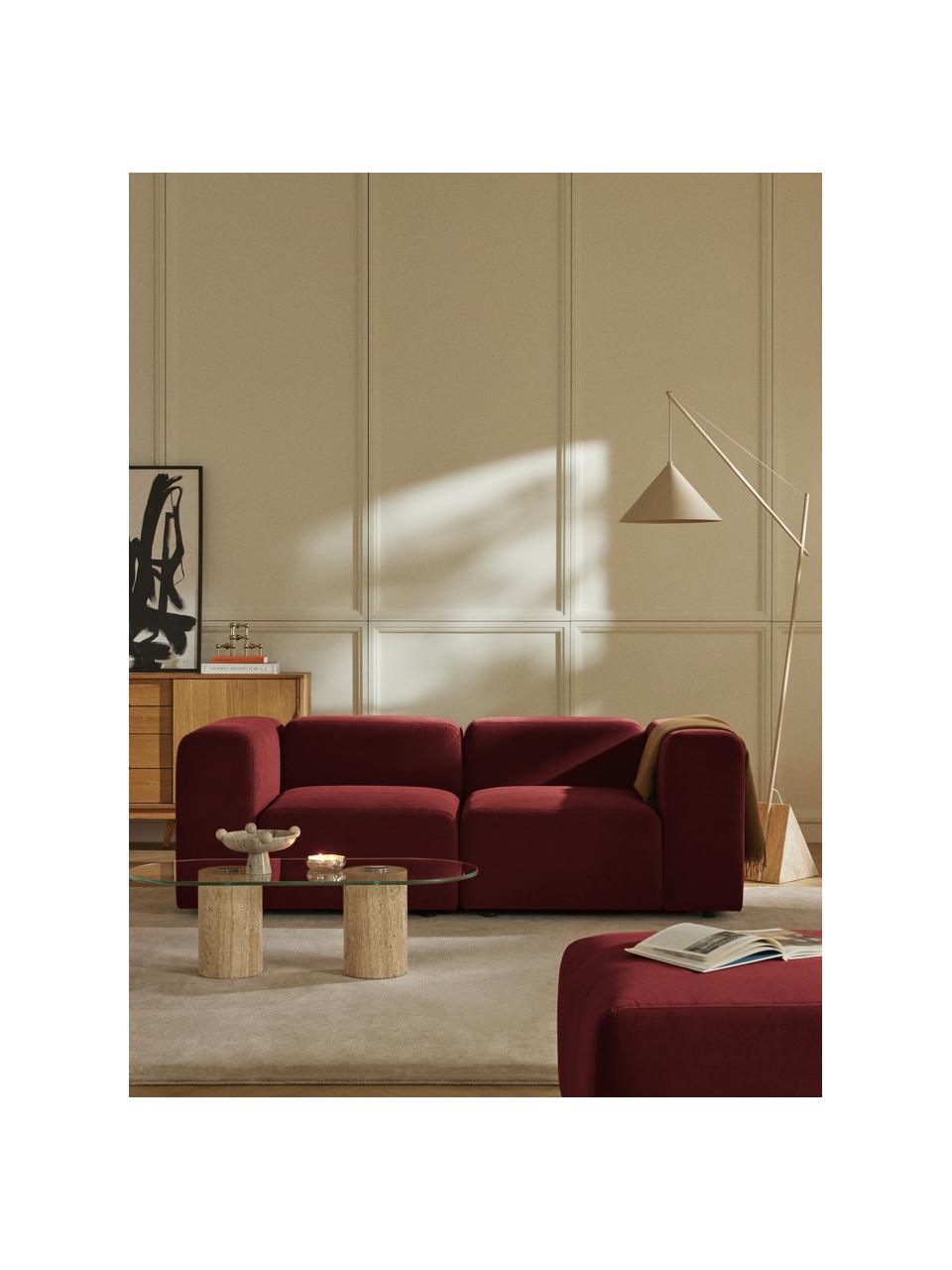 Sofá modular de terciopelo Lena (3 plazas), Tapizado: terciopelo (100% poliéste, Estructura: madera de pino, contracha, Patas: plástico., Terciopelo rojo vino, An 209 x F 106 cm