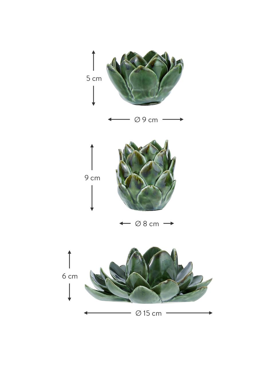 Set de portavelas artesanales Gloria, 3 pzas., Gres, Verde, Set de diferentes tamaños