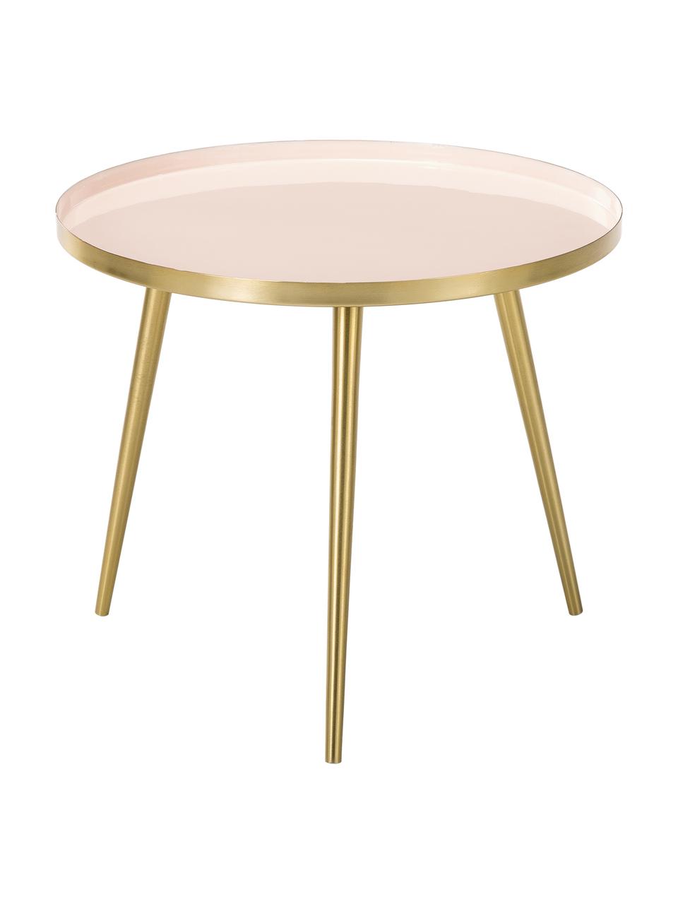 Tavolino rotondo in metallo Amalia, Piano d'appoggio: , Piano d'appoggio: rosa chiaro Gambe: dorato, Ø 50 x Alt. 42 cm