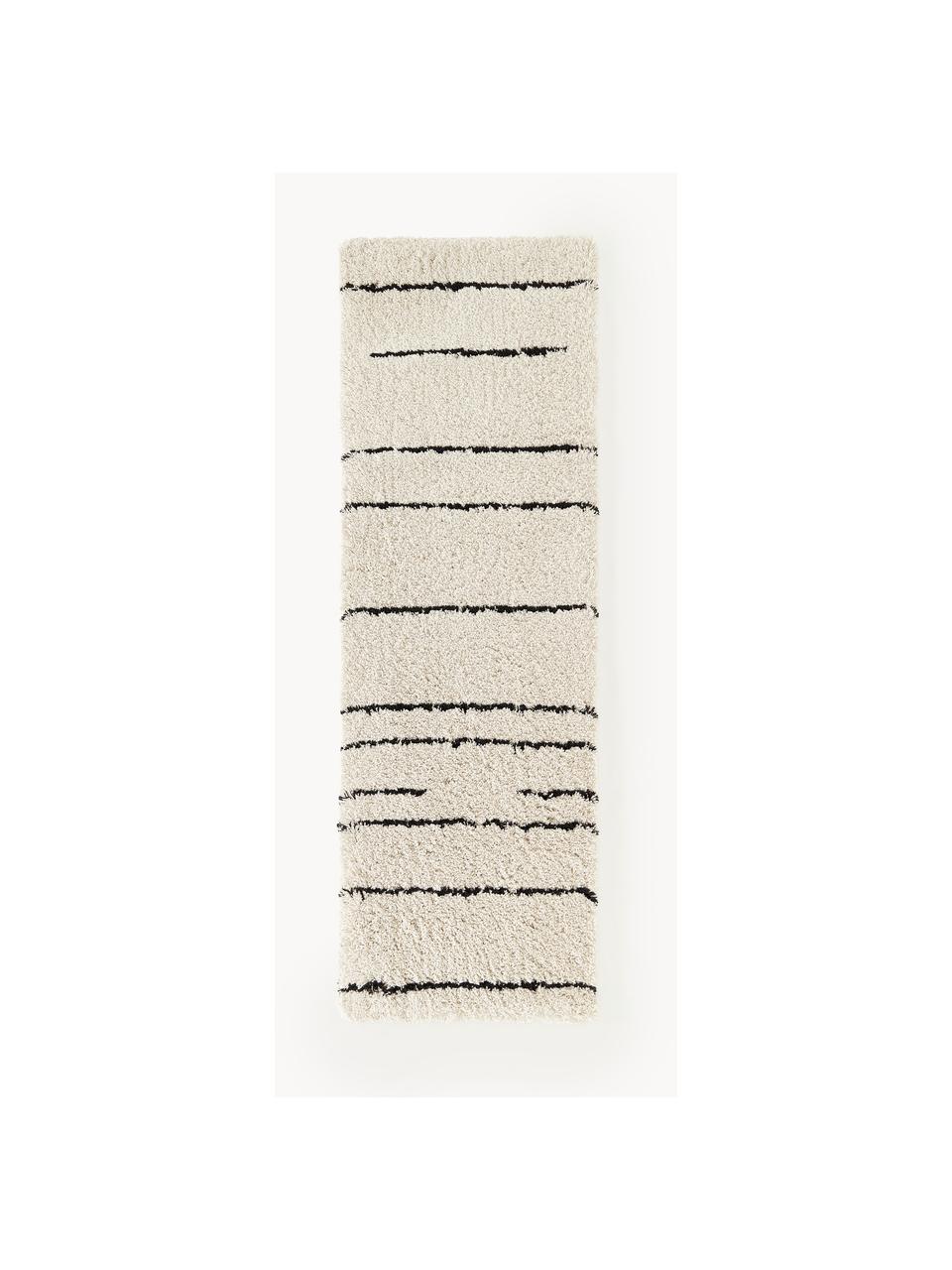 Alfombra corredor artesanal de pelo largo Dunya, Parte superior: 100% poliéster, Reverso: 100% algodón El material , Beige, negro, An 80 x L 250 cm