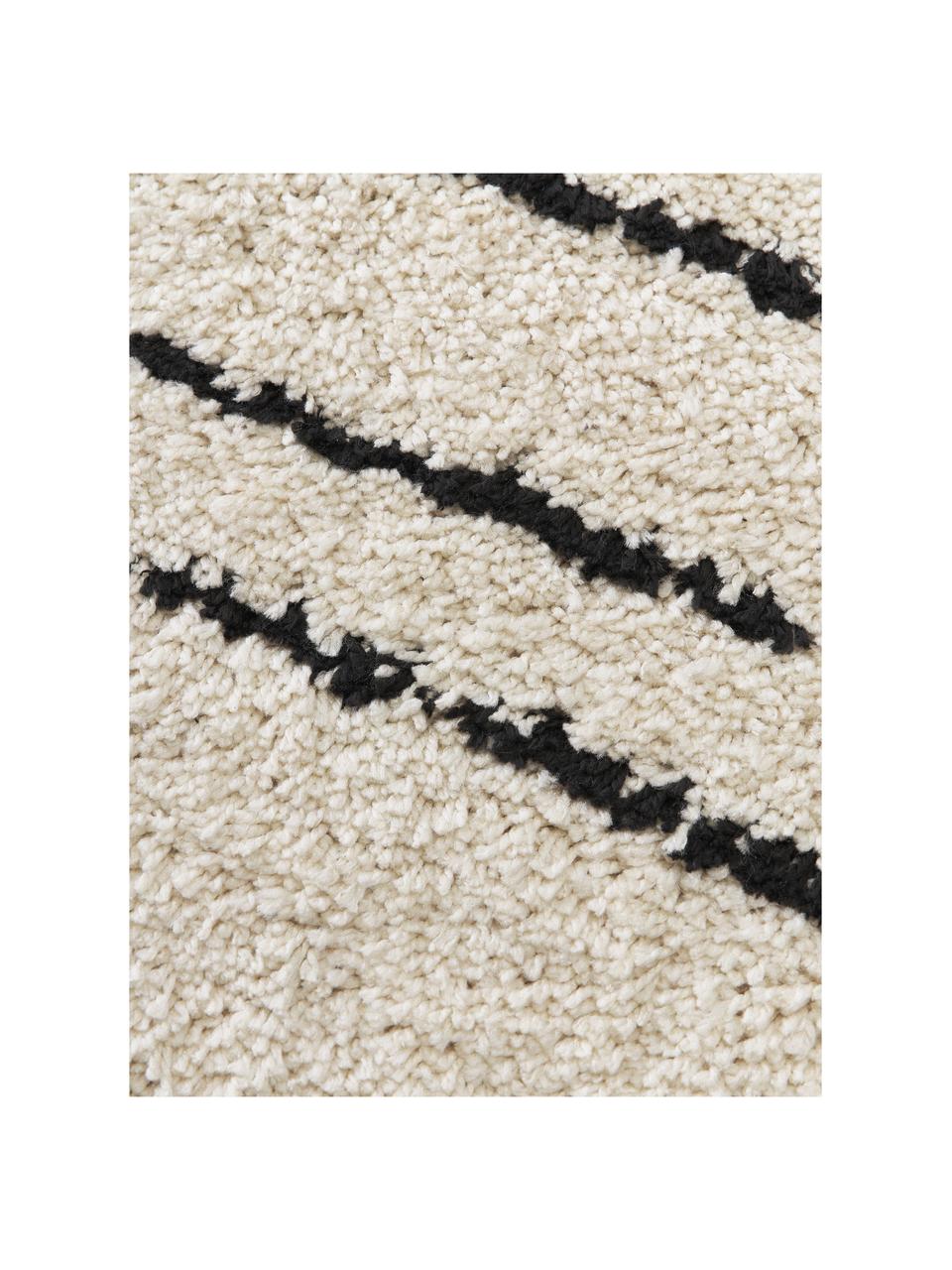 Pluizige hoogpolige loper Dunya, handgetuft, Onderzijde: 100% katoen Het in dit pr, Beige, zwart, B 80 x L 250 cm