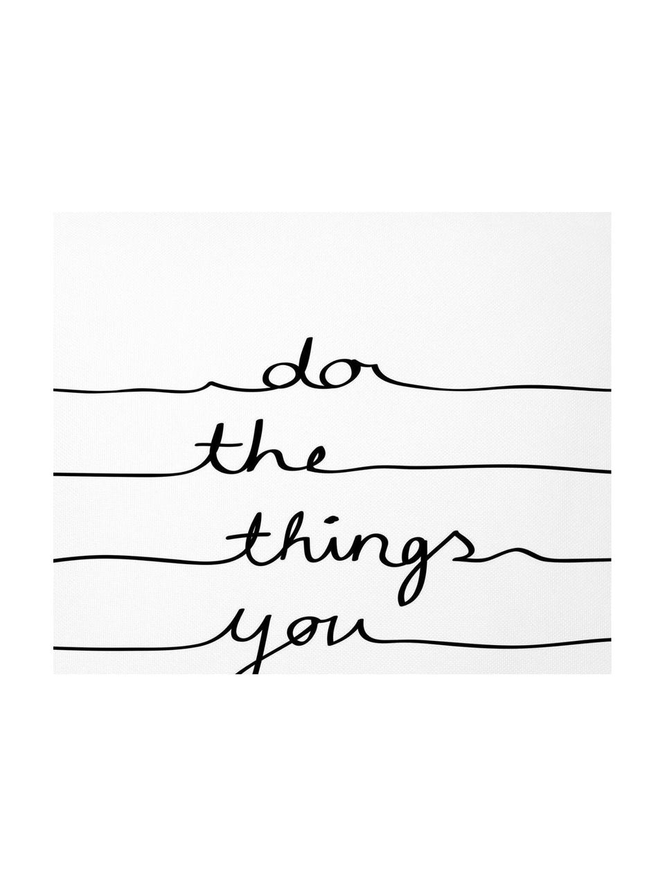 Kussenhoes Do The Things You Love met opschrift, Polyester, Wit, zwart, 50 x 50 cm