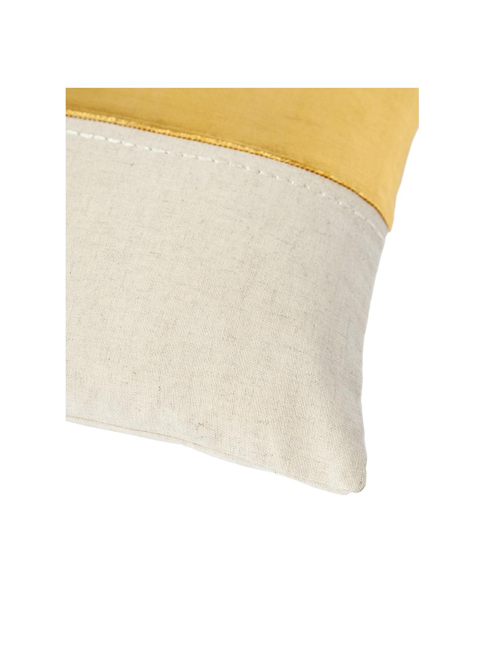 Funda de cojín de terciopelo bordada Farah, Parte superior: mezcla de algodón (70% al, Parte trasera: mezcla de algodón (70% al, Dorado, beige, An 30 x L 50 cm