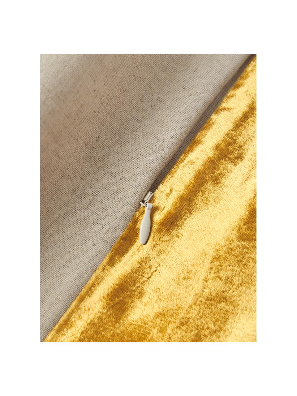 Funda de cojín de terciopelo bordada Farah, Parte superior: mezcla de algodón (70% al, Parte trasera: mezcla de algodón (70% al, Dorado, beige, An 30 x L 50 cm