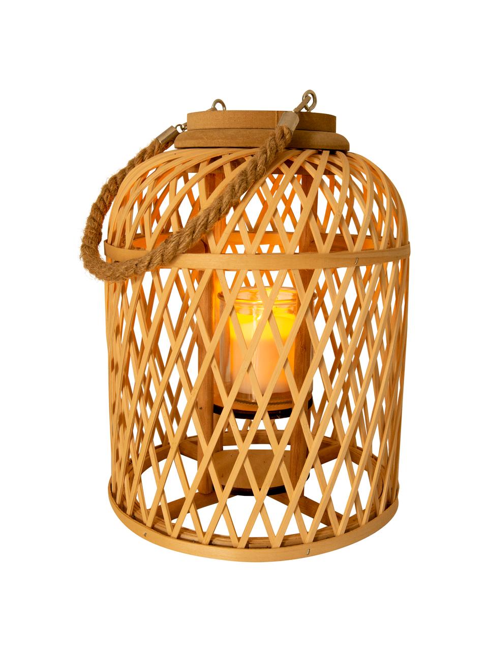 Lámpara solar LED de bambú Korab, Cesta: bambú, Asa: yute, Marrón, Ø 23 cm x Al 29 cm