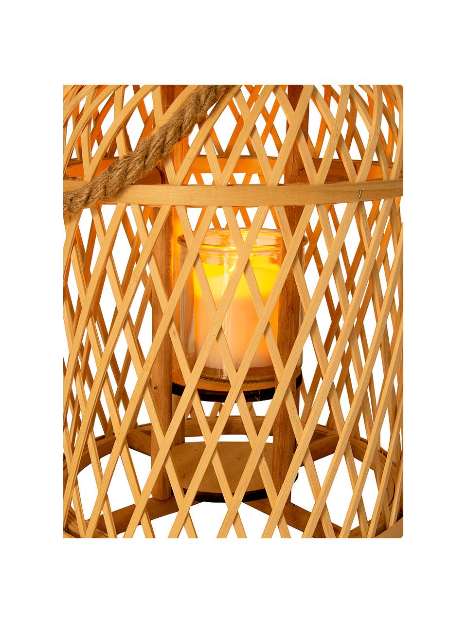 Lámpara solar LED de bambú Korab, Cesta: bambú, Asa: yute, Marrón, Ø 23 cm x Al 29 cm