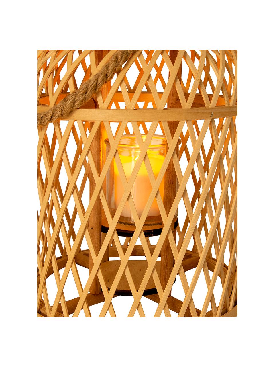 Lanterne - bougie solaire LED en bambou Korab, Brun clair, Ø 23 x haut. 29 cm