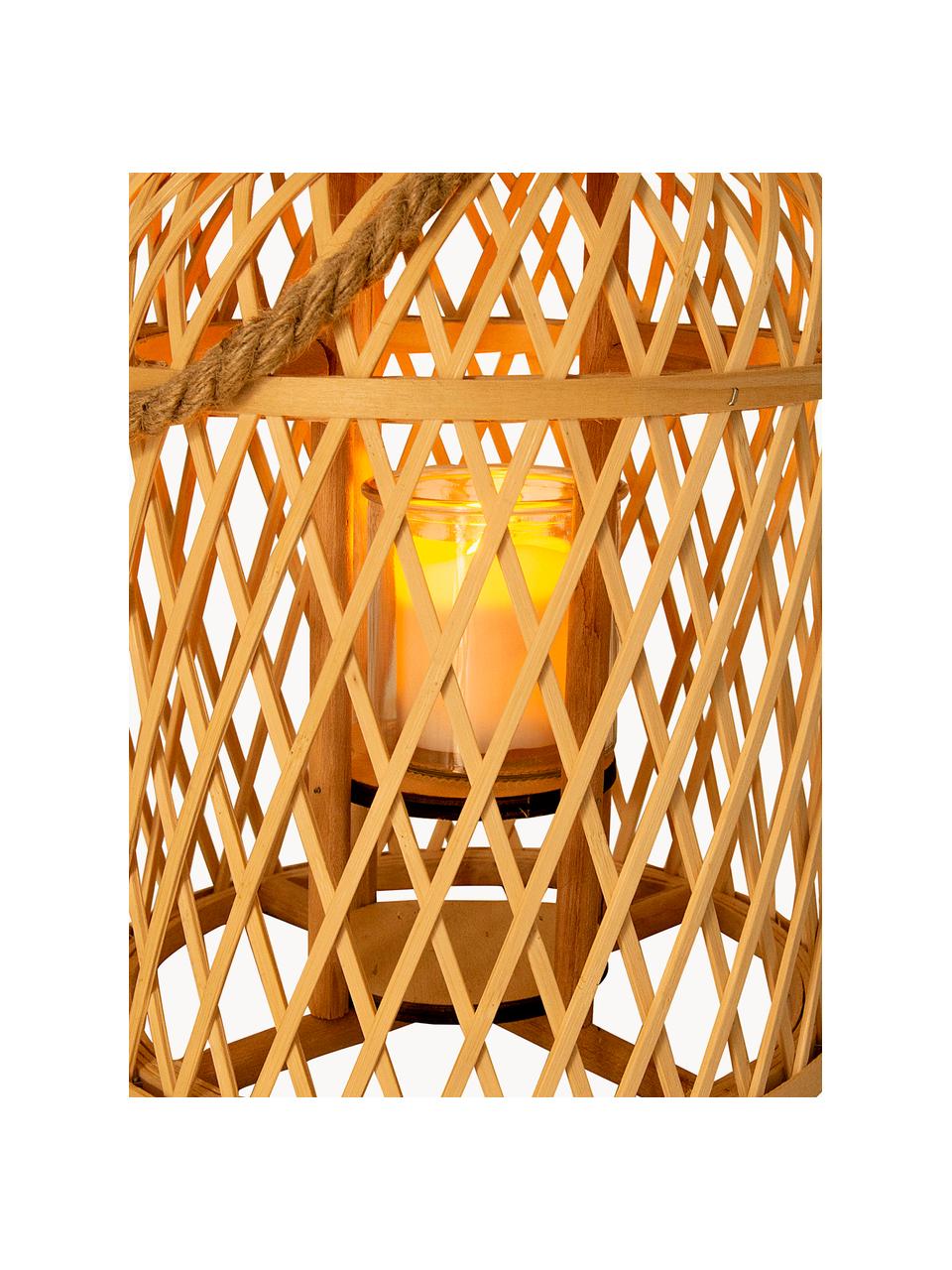 Solar LED-Kerze Korab mit Bambuskorb, Korb: Bambus, Griff: Jute, Hellbraun, Ø 23 x H 29 cm