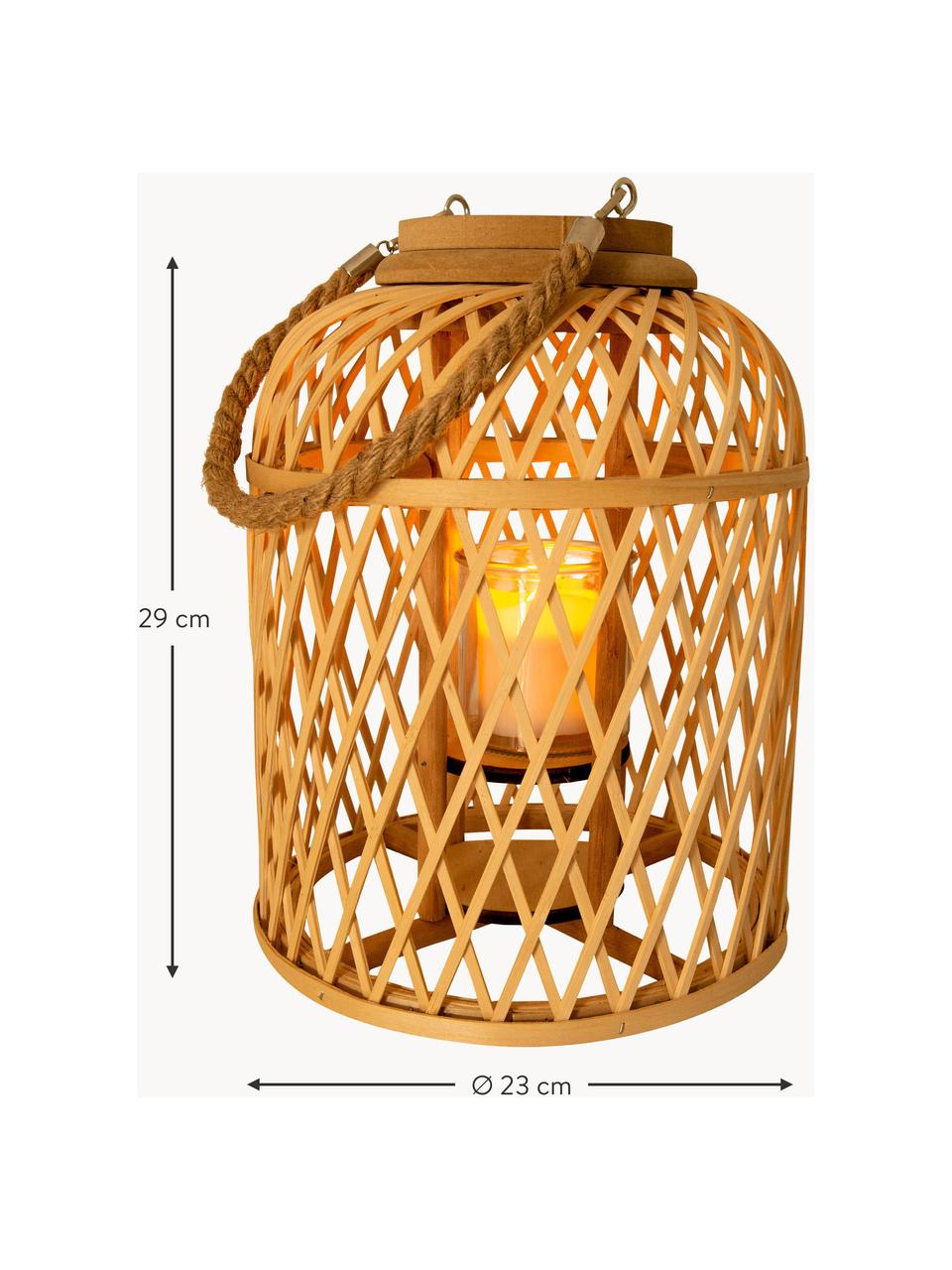 Lámpara solar LED de bambú Korab, Cesta: bambú, Asa: yute, Marrón claro, Ø 23 x Al 29 cm