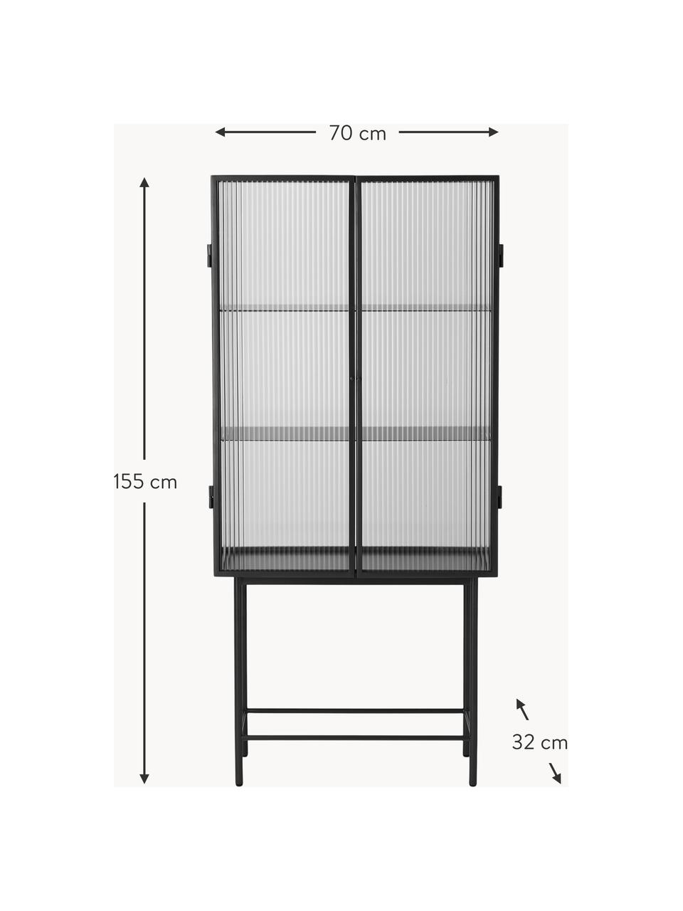 Vetrina con ante in vetro Haze, Struttura: acciaio verniciato a polv, Nero trasparente, Larg. 70 x Alt. 155 cm