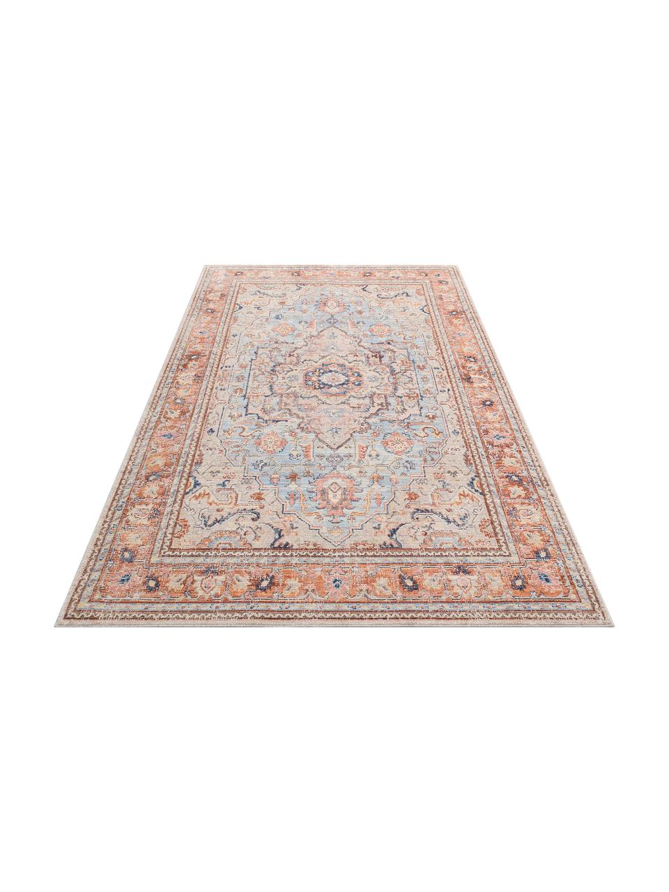 Rechthoekig vloerkleed Heritage in terracotta/blauw met kleurrijke ornamenten, Bovenzijde: 100% polyester, Onderzijde: katoen, Terracotta, blauw, multicolour, B 120 x L 170 cm (maat S)