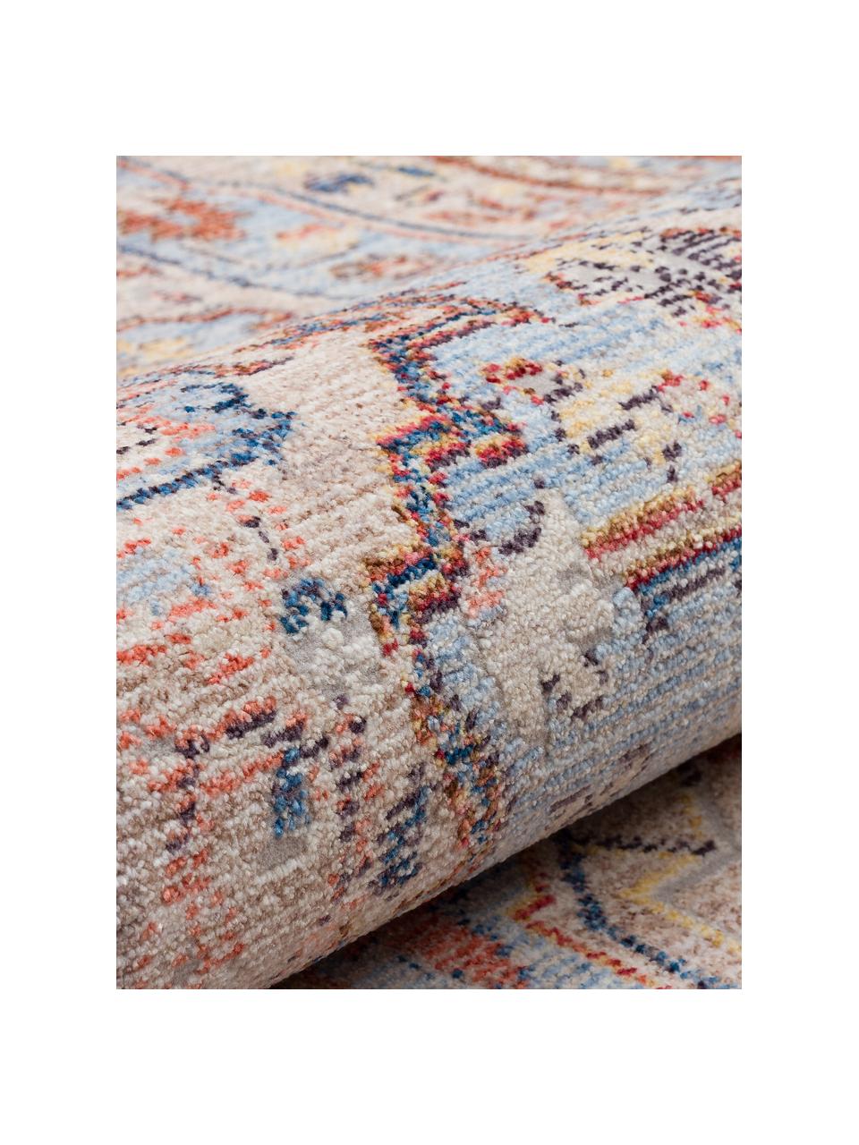 Rechthoekig vloerkleed Heritage in terracotta/blauw met kleurrijke ornamenten, Bovenzijde: 100% polyester, Onderzijde: katoen, Terracotta, blauw, multicolour, B 120 x L 170 cm (maat S)