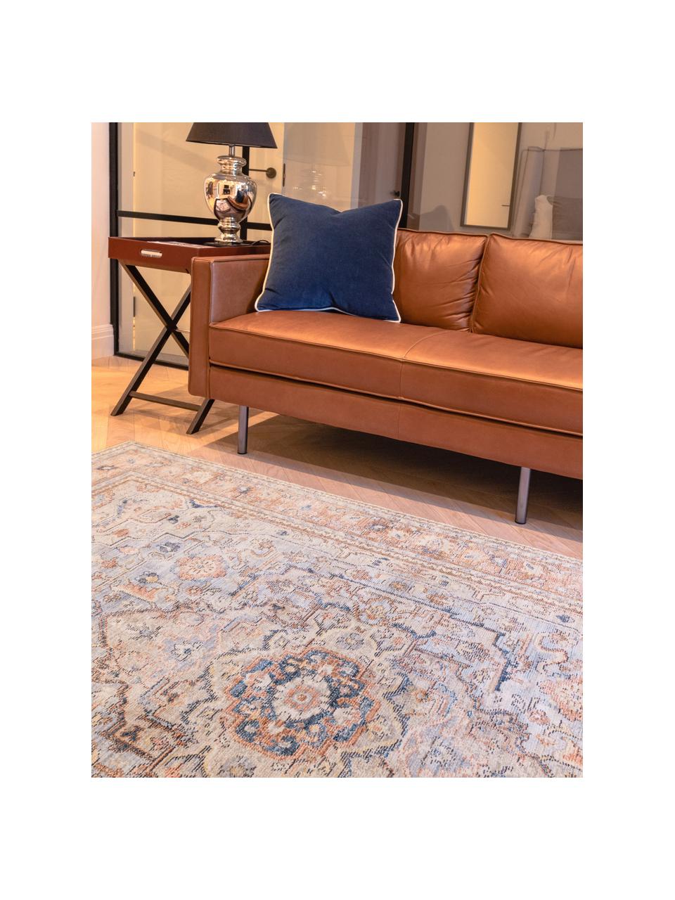 Rechthoekig vloerkleed Heritage in terracotta/blauw met kleurrijke ornamenten, Bovenzijde: 100% polyester, Onderzijde: katoen, Terracotta, blauw, multicolour, B 120 x L 170 cm (maat S)