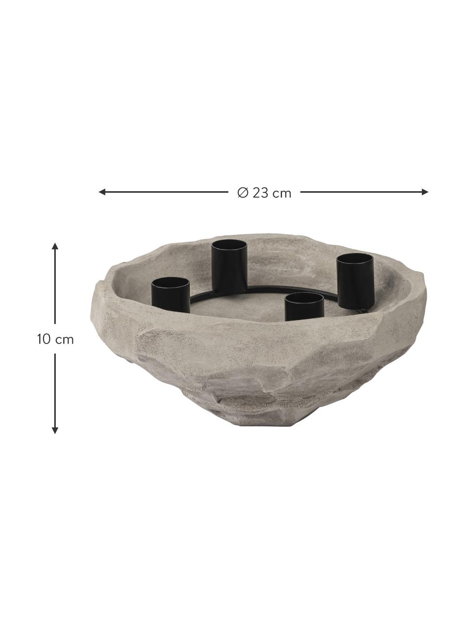 Kerzenhalter Nuki aus Stein, Schale: Stein, Kerzenhalter: Metall, beschichtet, Grau, Ø 23 x H 10 cm