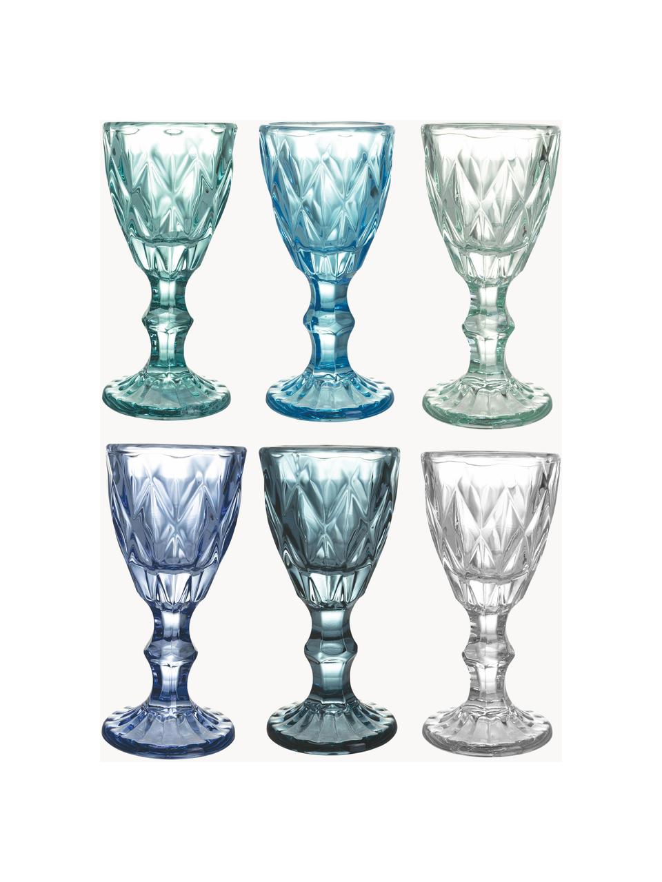 Vasos chupito con relive Shades, 6 uds., Vidrio, Tonos azules y turquesas transparente, Ø 5 x Al 11 cm, 45 ml