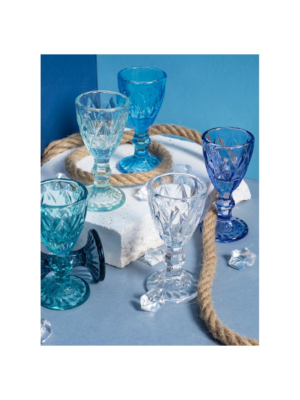 Borrelglaasjes Shades met structuurpatroon, set van 6, Glas, Blauw- en turquoise tinten, transparant, Ø 5 x H 11 cm, 45 ml