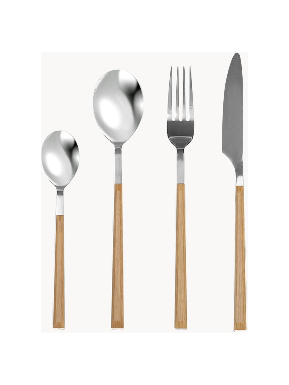 Set di 24 posate con manici effetto legno Miami, 6 persone, Posate: acciaio inossidabile, Manico: plastica Le posate sono i, Argentato, legno chiaro, 6 persone (24 pz)