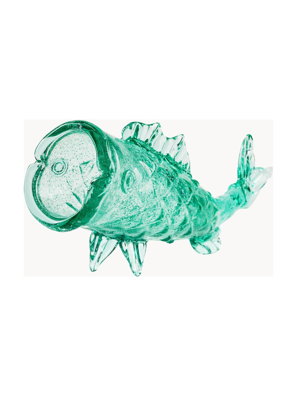 Ručne fúkaná úložná dóza Fish, Fúkané sklo, Mätovozelená, priehľadná, Š 48 x V 20 cm