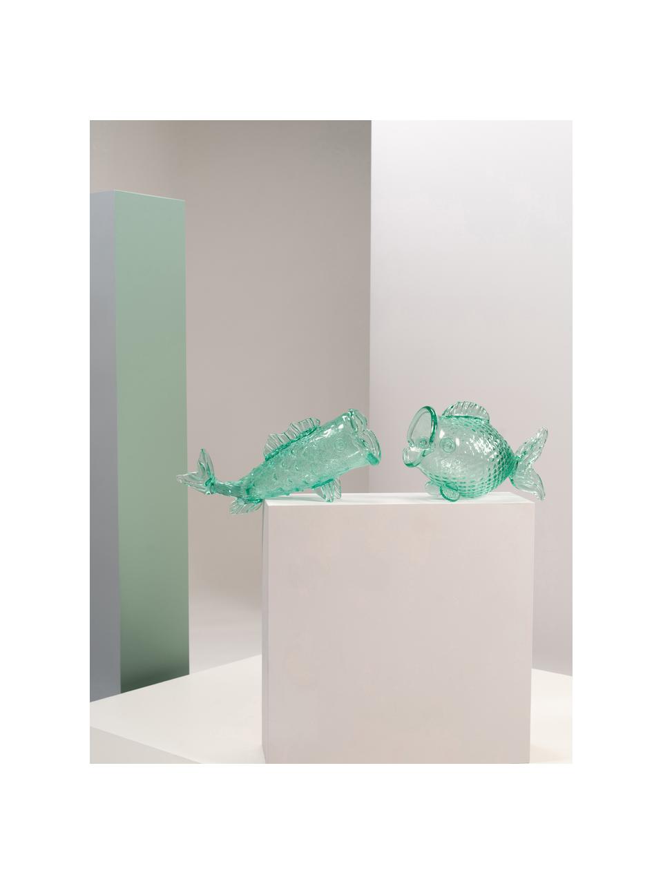 Bote de almacenamiento soplado Fish, Vidrio soplado artesanalmente, Verde menta transparente, An 48 x Al 20 cm