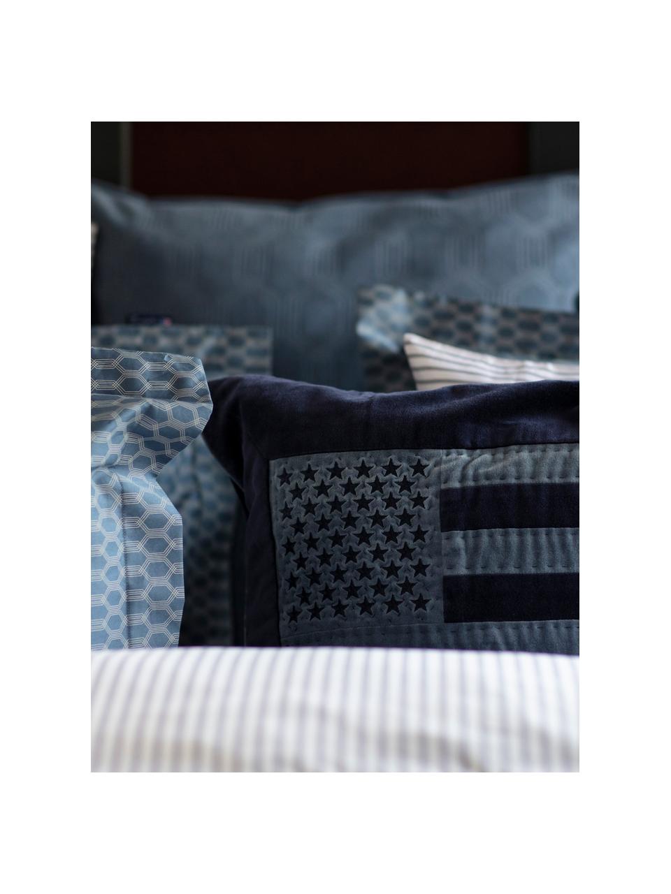 Sametový povlak na polštář s aplikacemi a výšivkou Arts & Crafts, Tmavě modrá, modrá