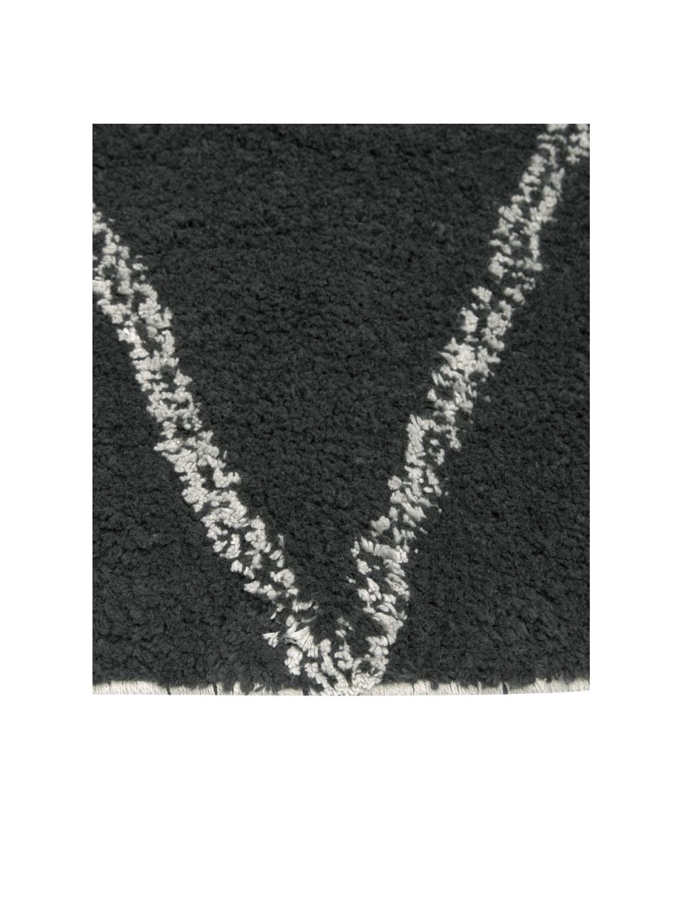 Handgetufteter Baumwollläufer Asisa mit Zickzack-Muster und Fransen, Schwarz, B 80 x L 250 cm
