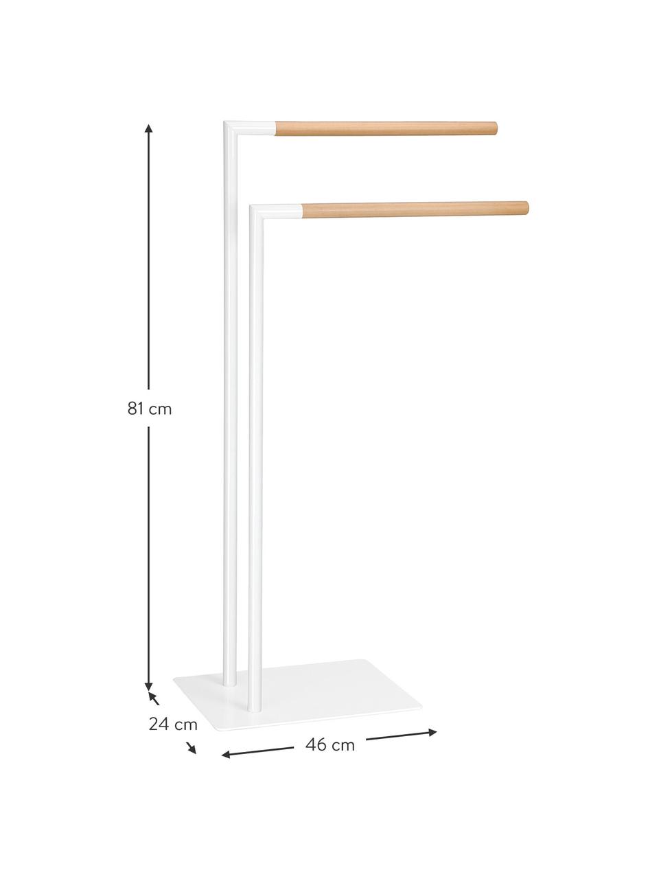 Handtuchhalter Birma, Metall, Holz, lackiert, Weiß, Holz, B 46 x H 81 cm