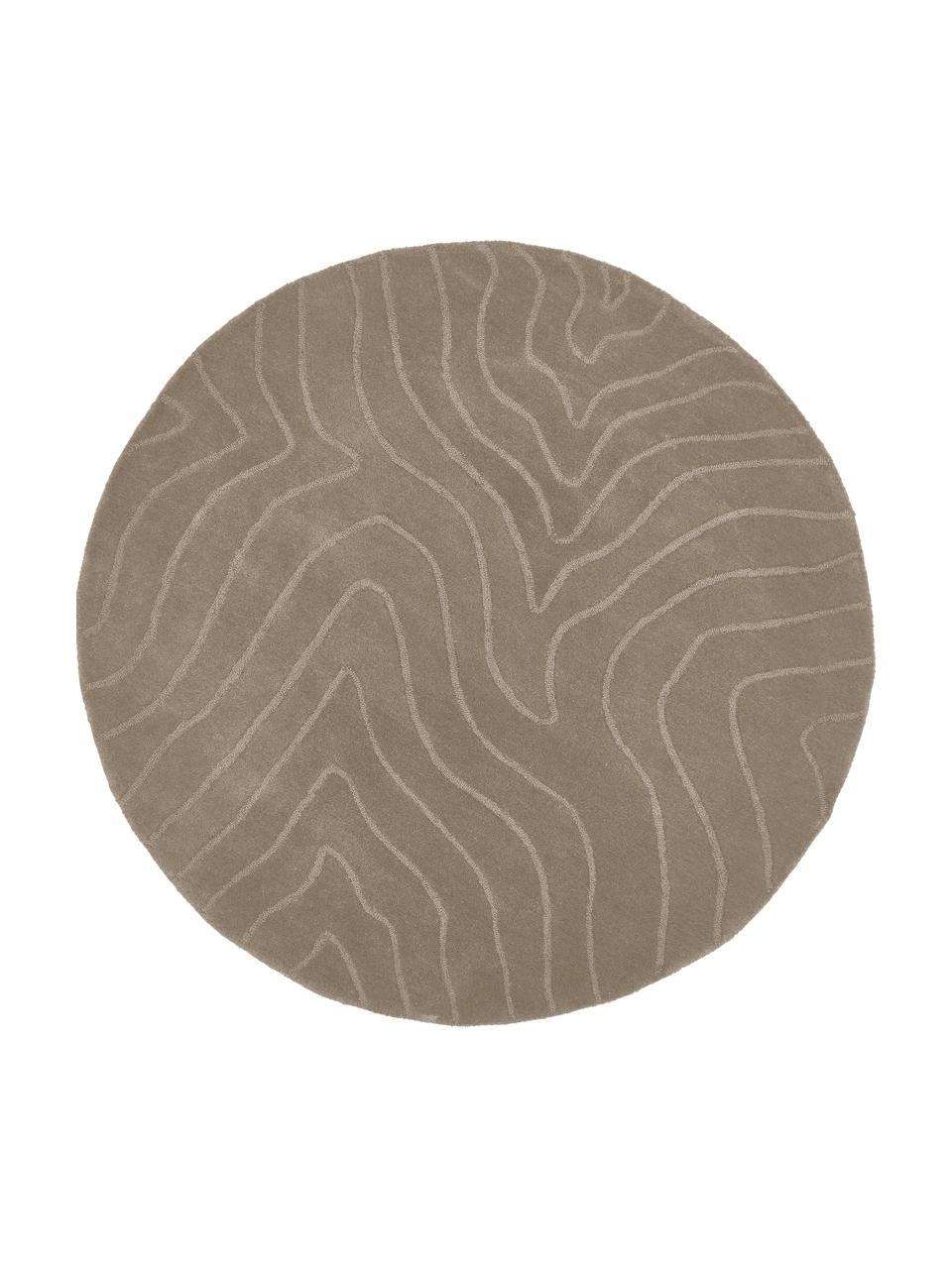 Tapis rond en laine taupe, tufté main Aaron, Taupe, Ø 150 cm (taille M)