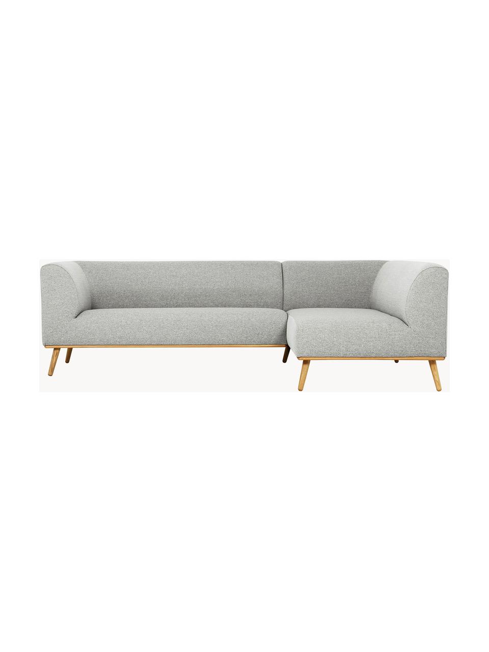 Ecksofa Archie mit Eichenholz-Füßen, Bezug: 100% Wolle, Gestell: Kiefernholz, FSC-zertifiz, Beine: Massives Eichenholz, FSC-, Webstoff Hellgrau, B 264 x T 162 cm, Eckteil links