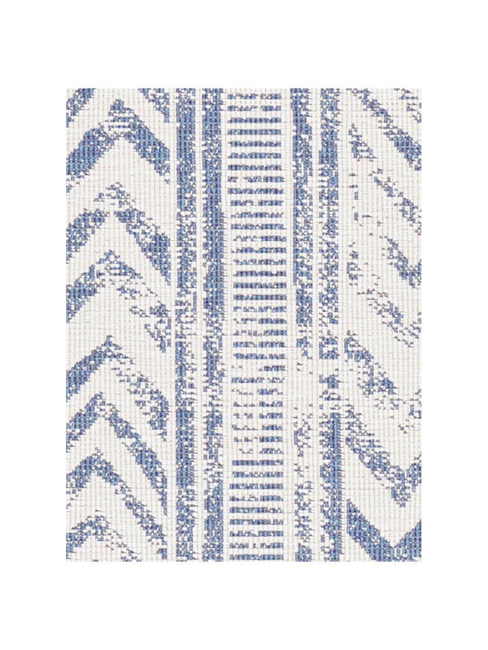 Dubbelzijdig in- en outdoor vloerkleed Biri met grafisch patroon, 100% polypropyleen, Blauw, crèmekleurig, B 200 x L 290 cm (maat L)