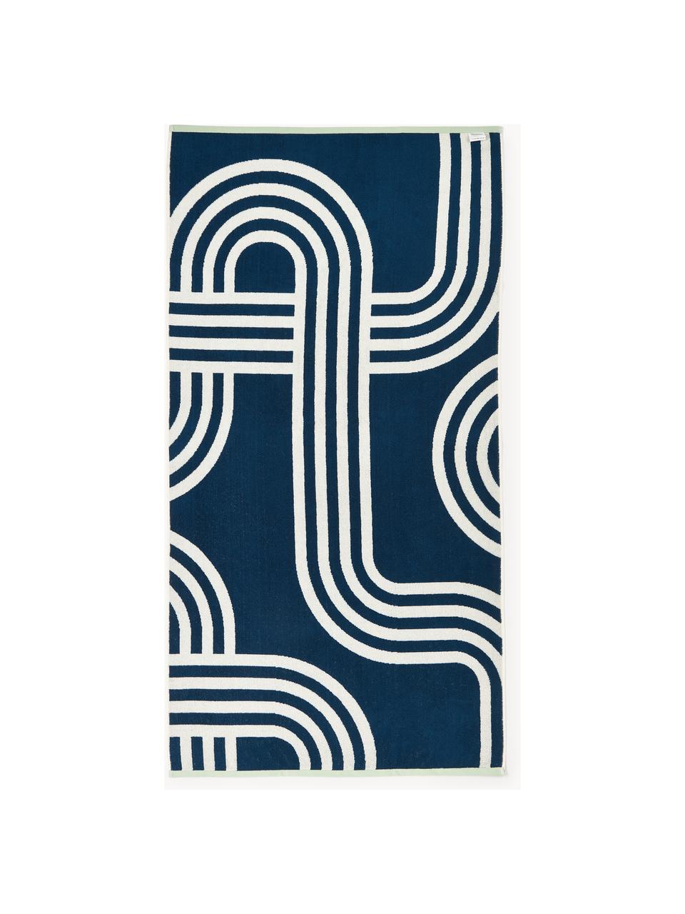 Plážová osuška s geometrickým vzorem Shiloh, Tlumeně bílá, tmavě modrá, Š 90 cm, D 170 cm