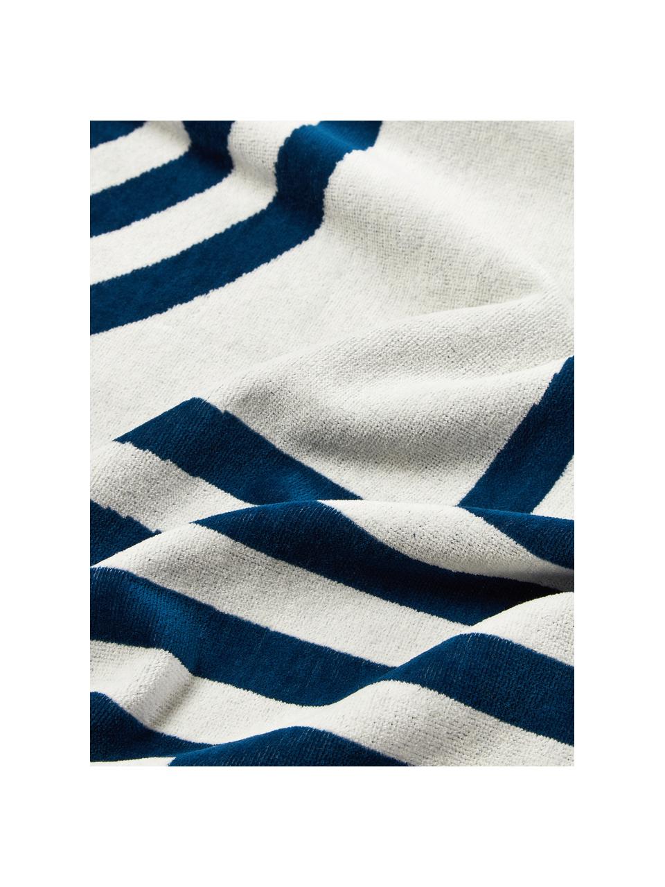 Fouta à motifs géométriques Shiloh, Blanc cassé, bleu foncé, larg. 90 x long. 170 cm