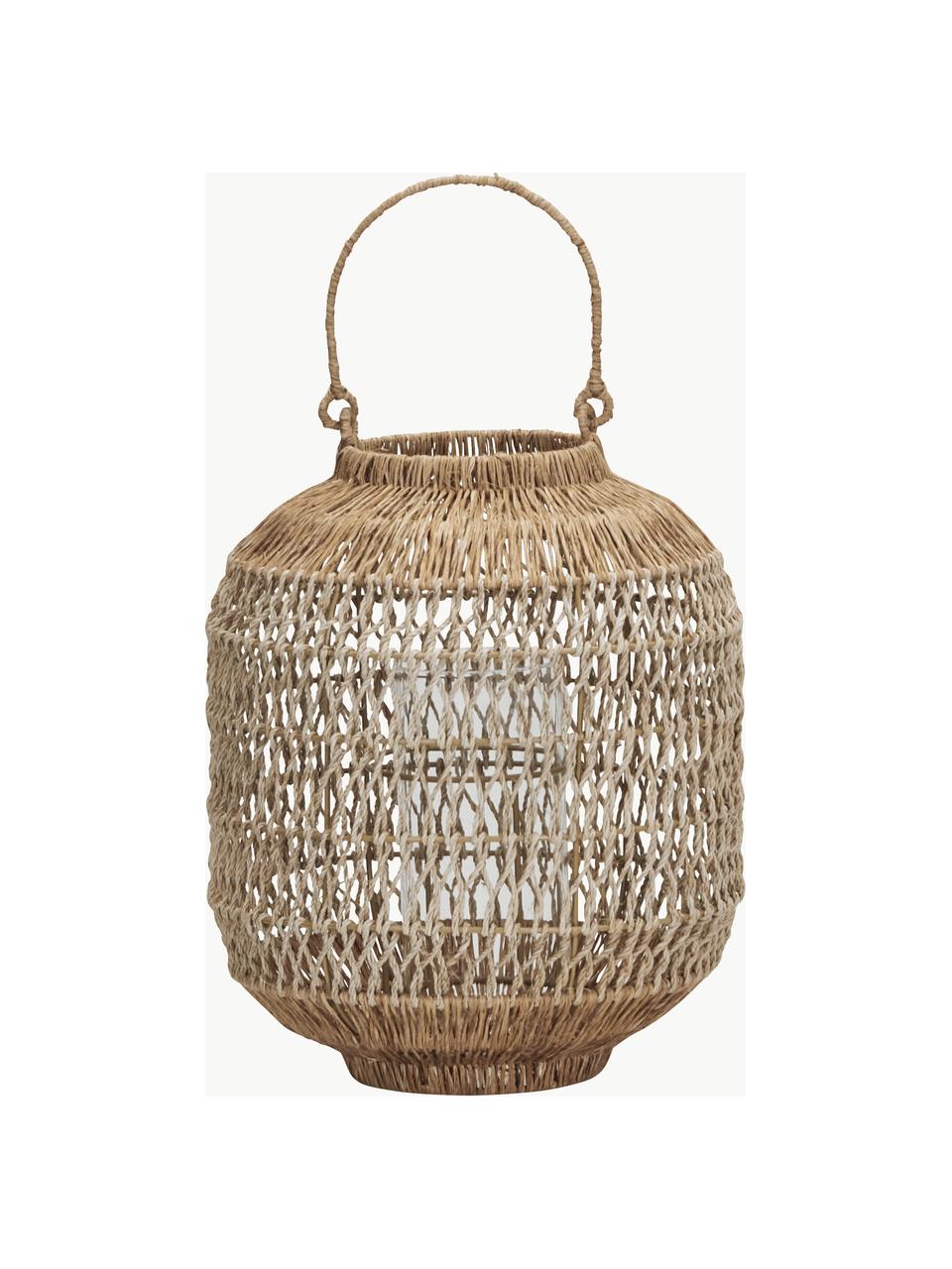 Handgefertigte Laterne Dive aus Jute, Gestell: Eisen, beschichtet, Beige, Ø 28 x H 34 cm