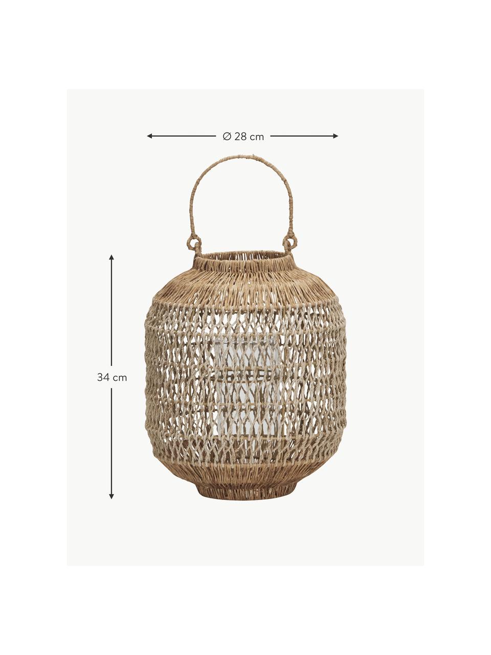 Handgefertigte Laterne Dive aus Jute, Gestell: Eisen, beschichtet, Beige, Ø 28 x H 34 cm