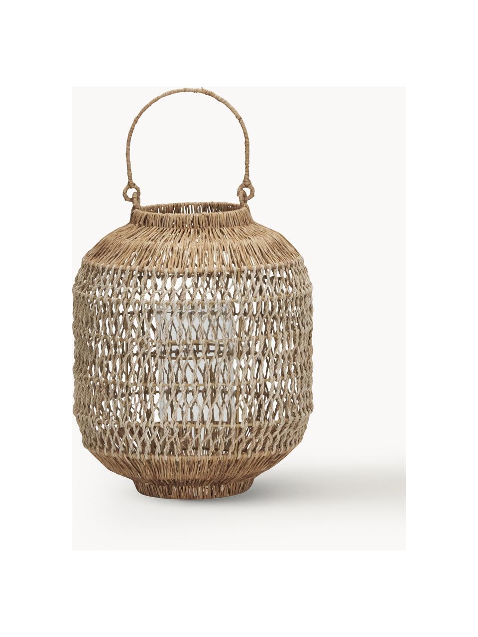 Handgefertigte Laterne Dive aus Jute, Gestell: Eisen, beschichtet, Beige, Ø 28 x H 34 cm