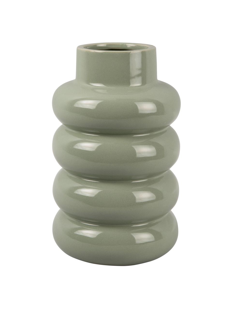 Vase en céramique émaillée Bobbly, Céramique, Vert sauge, Ø 15 x haut. 24 cm