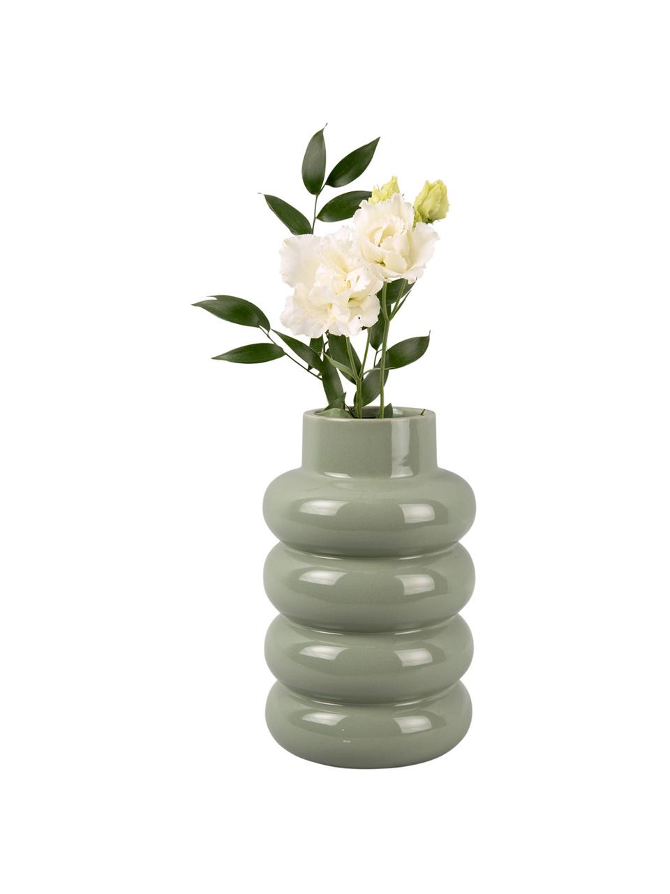 Vase en céramique émaillée Bobbly, Céramique, Vert sauge, Ø 15 x haut. 24 cm
