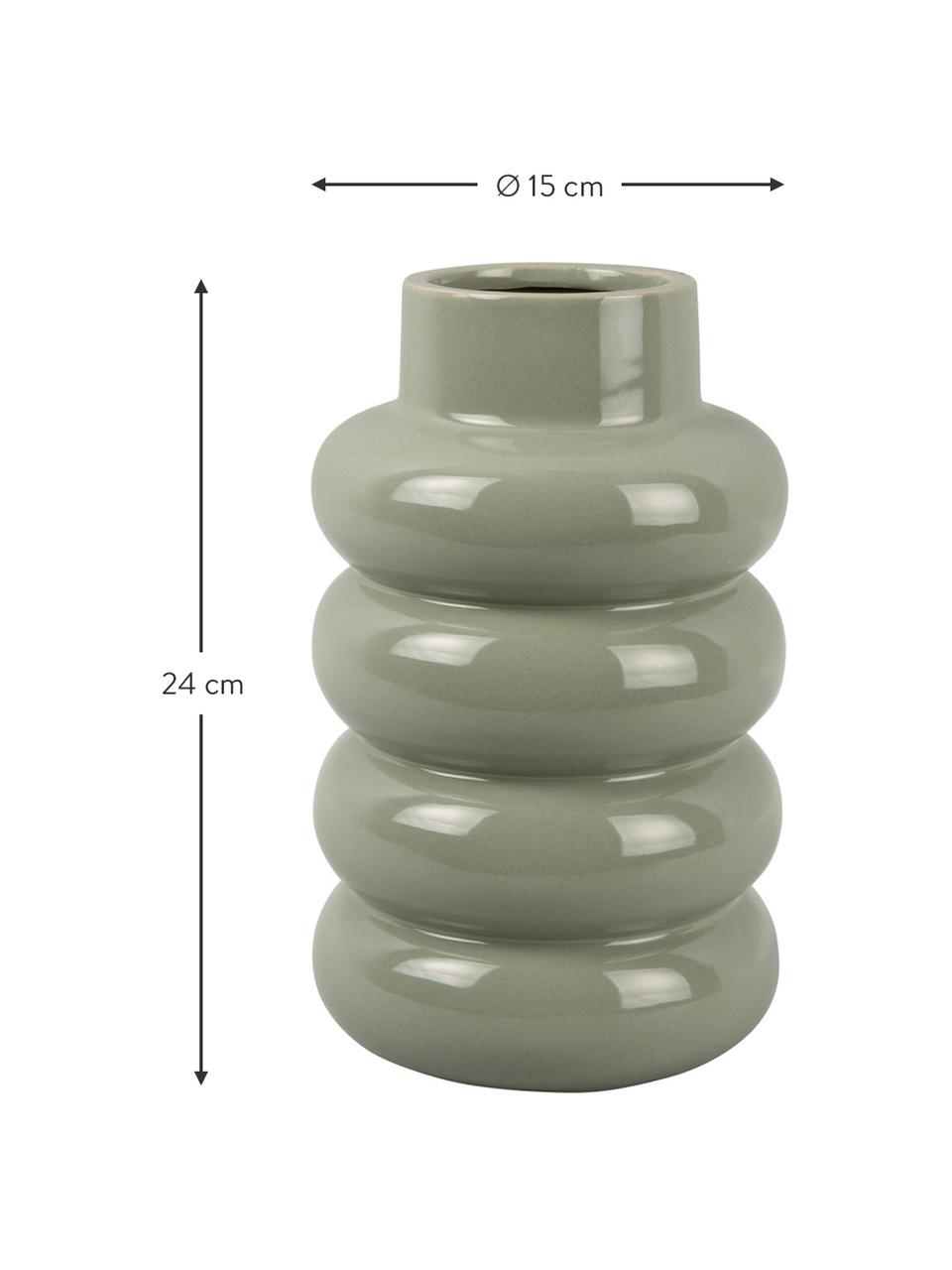 Vase en céramique émaillée Bobbly, Céramique, Vert sauge, Ø 15 x haut. 24 cm