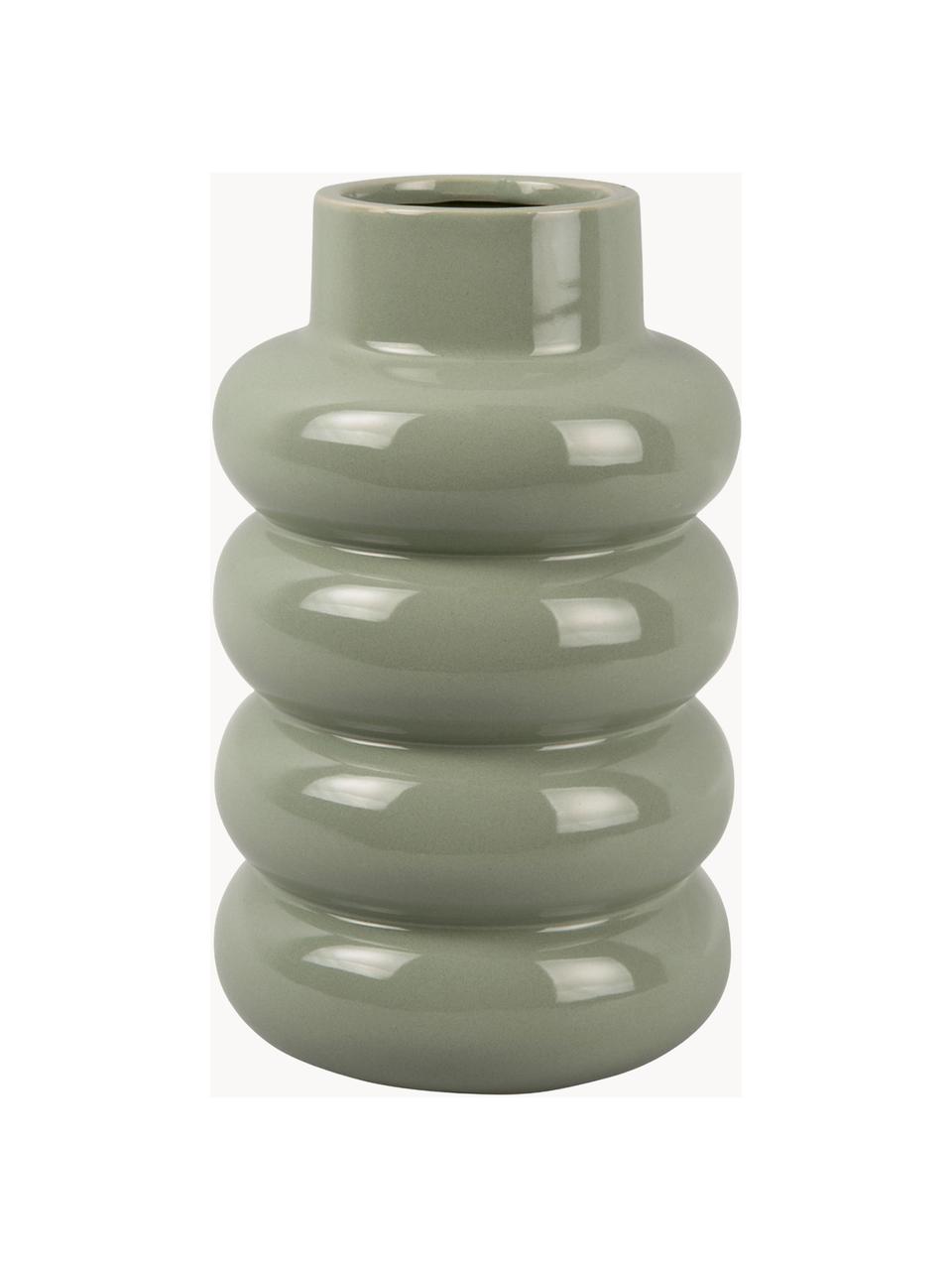 Vase en céramique émaillée Bobbly, Céramique, Vert sauge, Ø 15 x haut. 24 cm