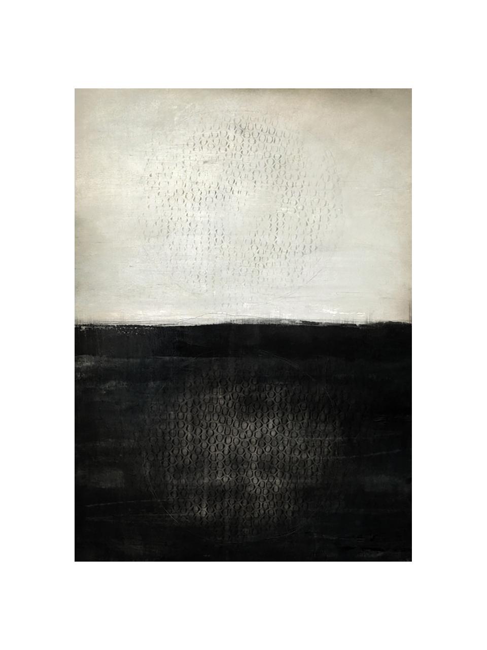 Impression sur toile peinte à la main Energie, Blanc, noir, larg. 100 x haut. 140 cm