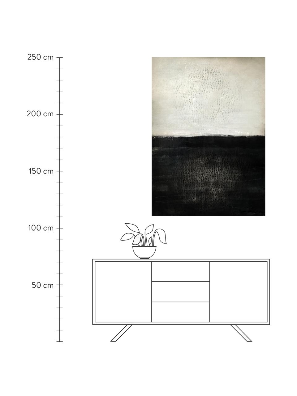 Impression sur toile peinte à la main Energie, Blanc, noir, larg. 100 x haut. 140 cm