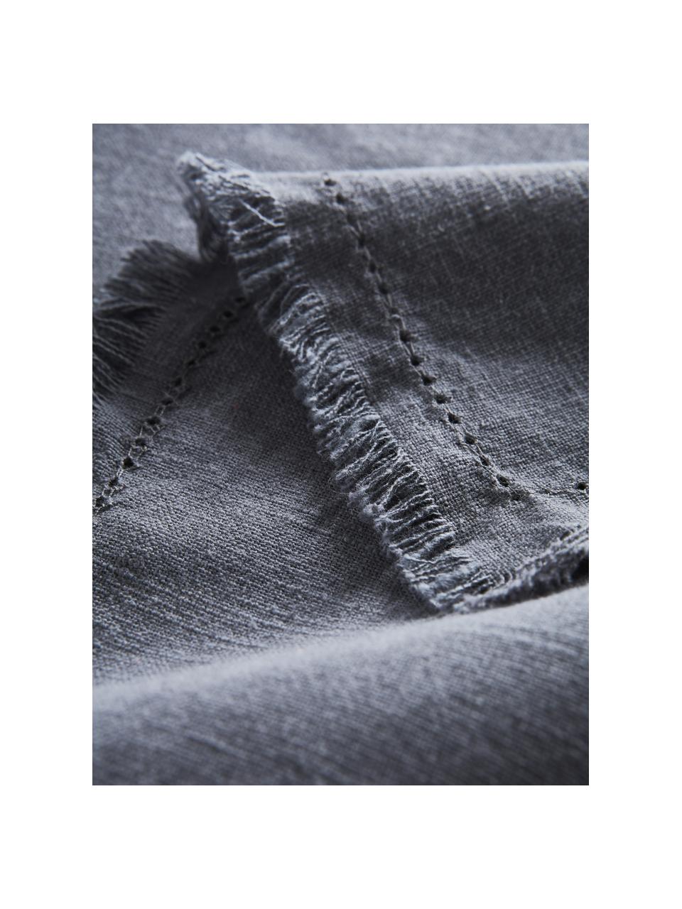 Mantel de algodón con flecos Henley, 100% algodón, Azul oscuro, De 6 a 10 comensales (An 145 x L 250 cm)