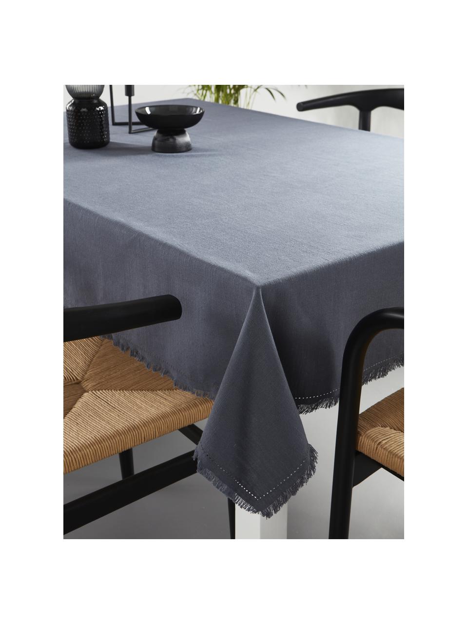 Mantel de algodón con flecos Henley, 100% algodón, Azul oscuro, De 6 a 10 comensales (An 145 x L 250 cm)