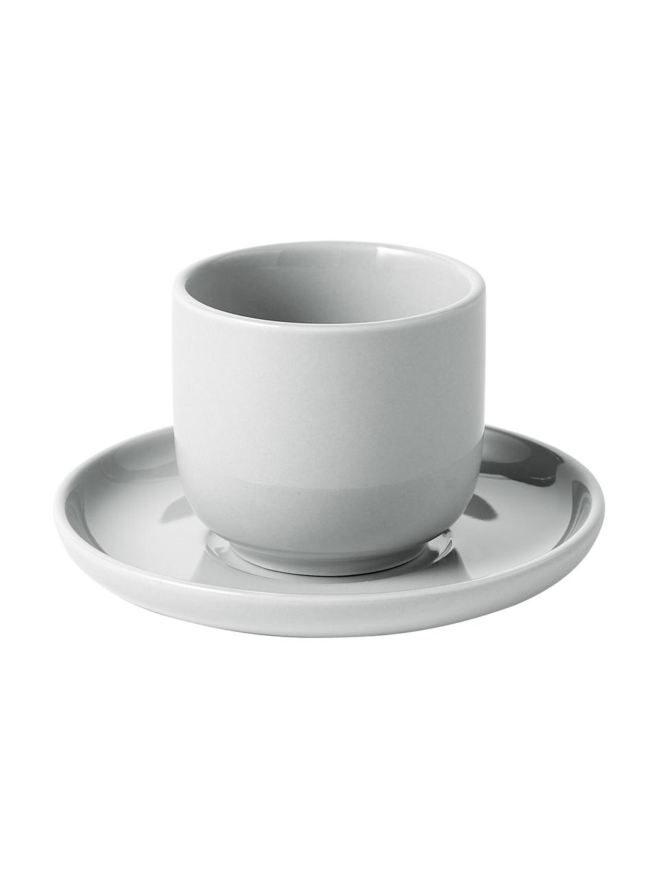Tazzina caffè in porcellana con piattino Nessa 4 pz, Porcellana a pasta dura di alta qualità, Grigio chiaro, Ø 7 x Alt. 6 cm