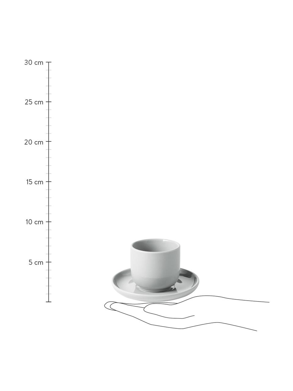 Tazzina caffè in porcellana con piattino Nessa 4 pz, Porcellana a pasta dura di alta qualità, Grigio chiaro, Ø 7 x Alt. 6 cm