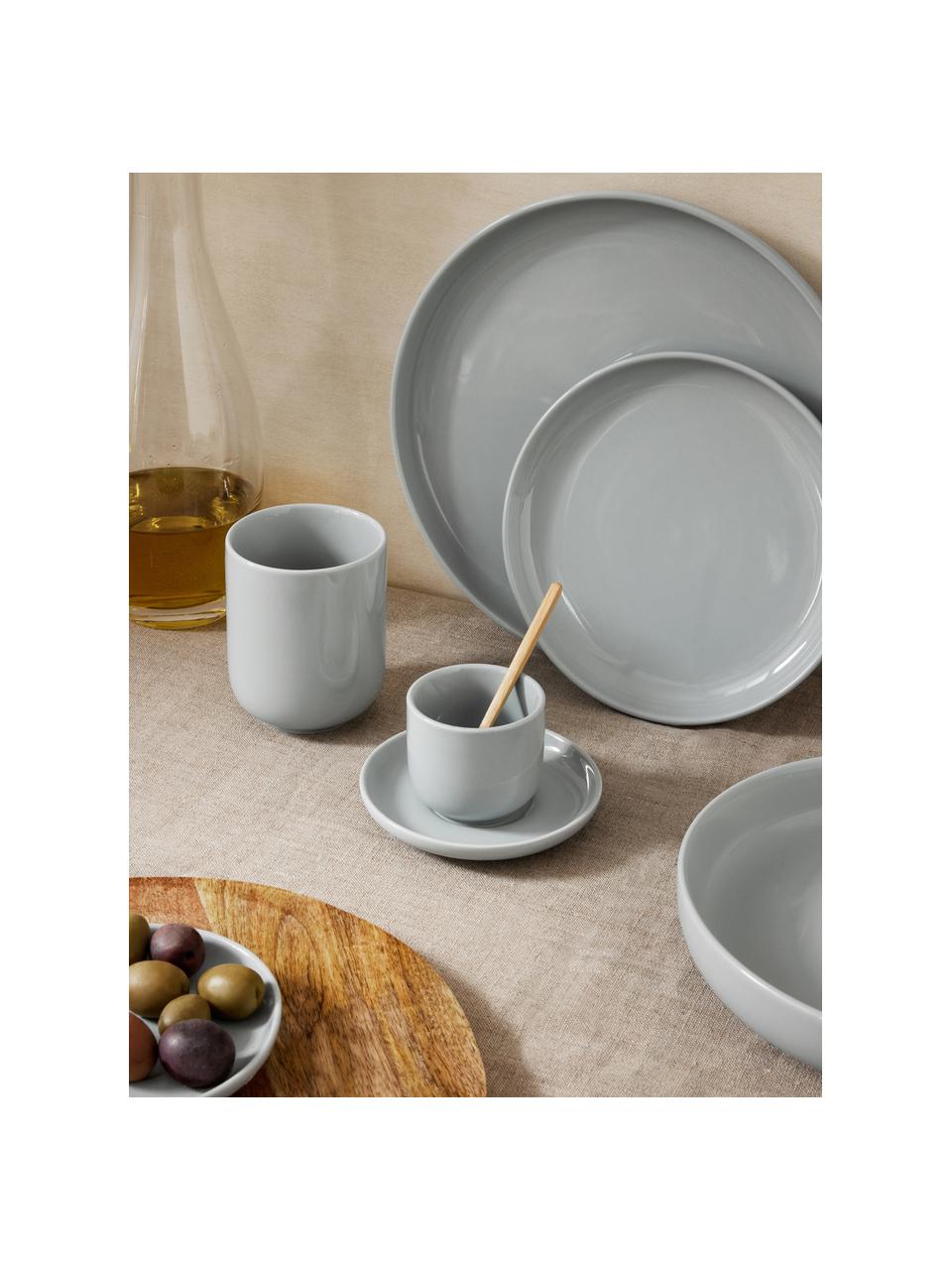 Tazzina caffè in porcellana con piattino Nessa 4 pz, Porcellana a pasta dura di alta qualità, Grigio chiaro, Ø 7 x Alt. 6 cm