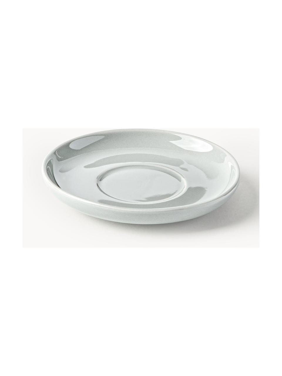 Tazas de café espresso con platitos de porcelana Nessa, 4 uds., Porcelana dura de alta calidad, Gris claro brillante, Ø 7 x Al 6 cm, 90 ml