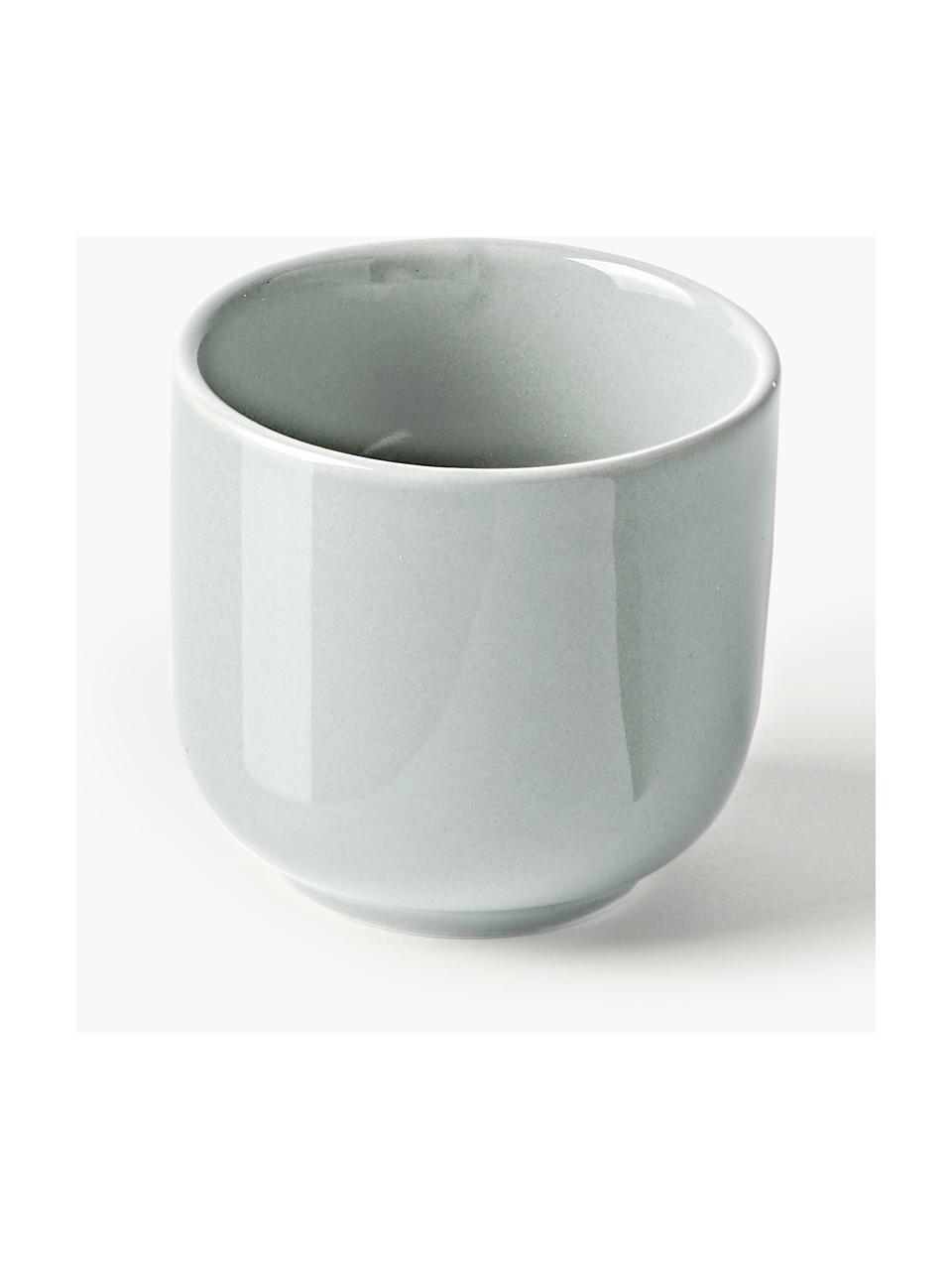 Tasses à expresso en porcelaine avec sous-tasses Nessa, 4 pièces, Porcelaine de haute qualité, Gris clair, haute brillance, Ø 7 x haut. 6 cm, 90 ml