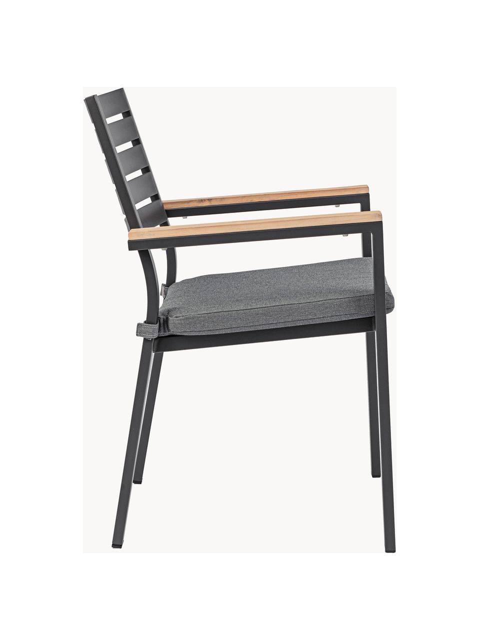 Krzesło ogrodowe z podłokietnikami Belmar, Tapicerka: 100% polipropylen, Stelaż: aluminium malowane proszk, Ciemnoszara tkanina, antracytowy, S 60 x G 58 cm