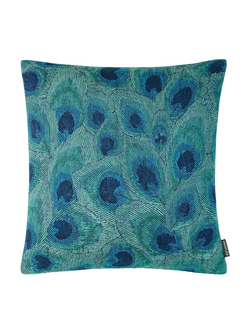 Poszewka na poduszkę Pavone, Niebieski i odcienie zielonego, S 45 x D 45 cm